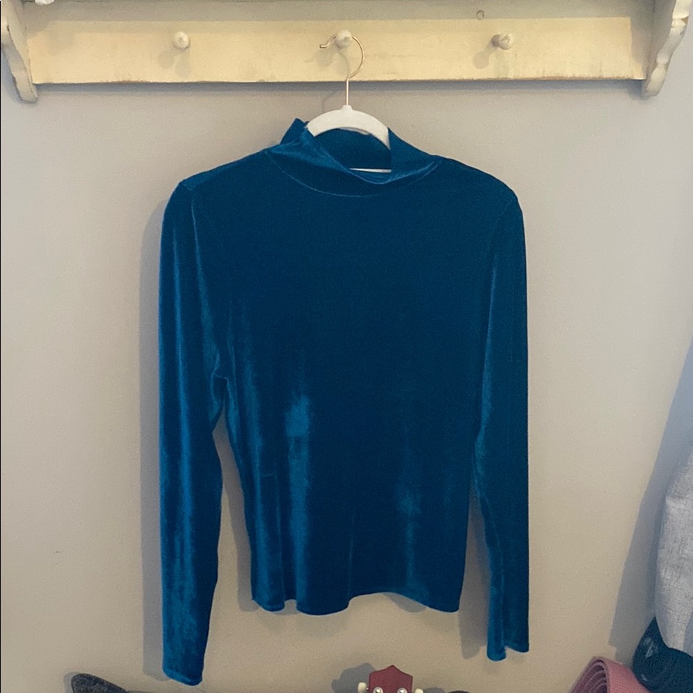 Bar III Blue Fitted Long Sleeve Blouse with Mandarin Collar